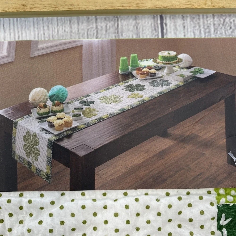 Storehouse Table Runner 16x72 Green St. Patrick's Day Irish Shamrocks Quilted